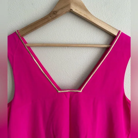 Lilly Pulitzer Owen Silk Trapeze Tunic Dress Hot Pink Gold Beaded Embroidery M - Picture 8 of 9